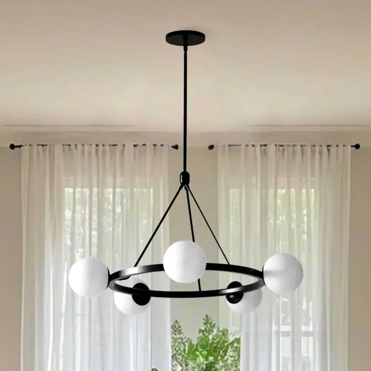 Modern Minimalist Chandelier with White Glass Ball Shade
