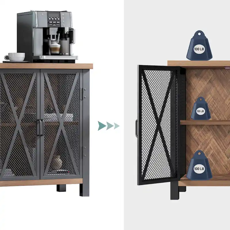 Myhozm Buffet Bar Cabinet with Wine Rack, Modern Buffet/Sideboard Wine Bar Dining Server, Grey/Brown