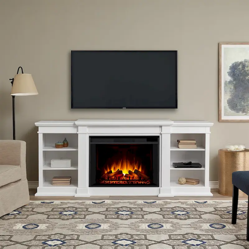 Eliot 81 Grand TV Stand Electric Fireplace in White by Real Flame