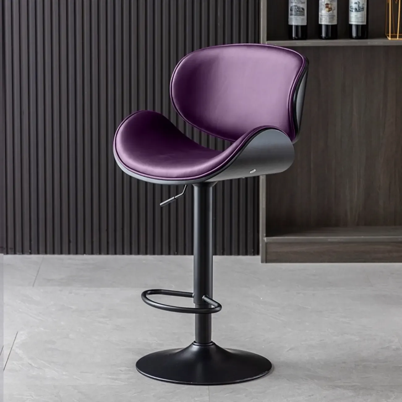 Arched Blackish Green Leather Swivel Adjustable Bar Stool