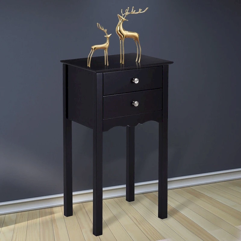 Side Table End Accent Table with 2 Drawers-Black - 16.0 x 13.0 x 30.0 (L x W x H)