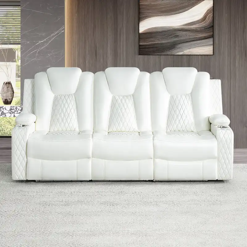 Premium Air Leather Home Theater Loveseat with LED Lights, Recliner with Built-in Speakers & Wireless Charging