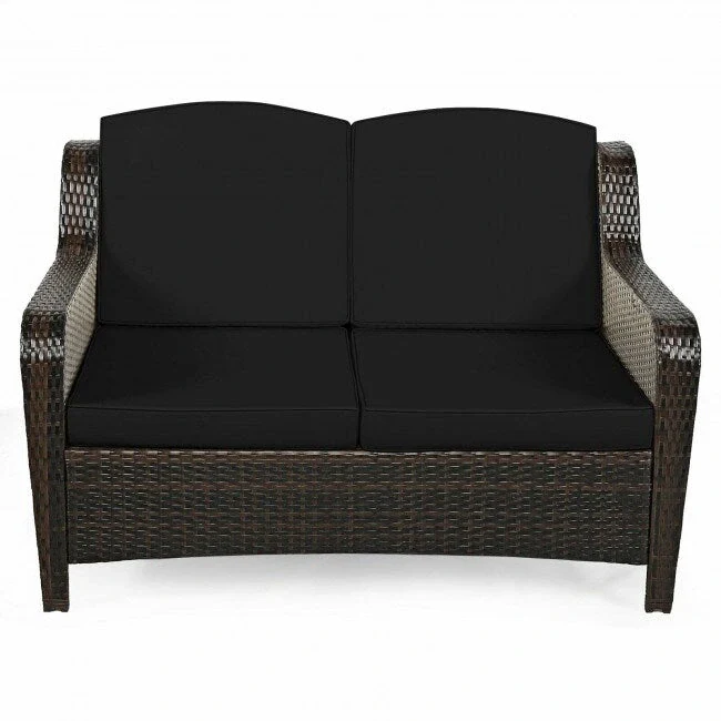 5 Pieces Patio Rattan Sofa Set with Cushion and Ottoman - 51 x 33.5 x 33 (L x W x H)