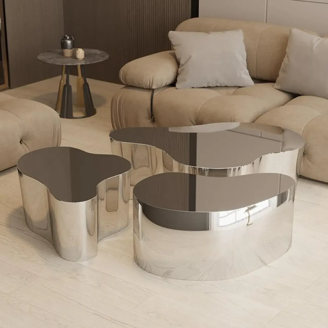 Abstract Modern Metal Mirror Coffee Table