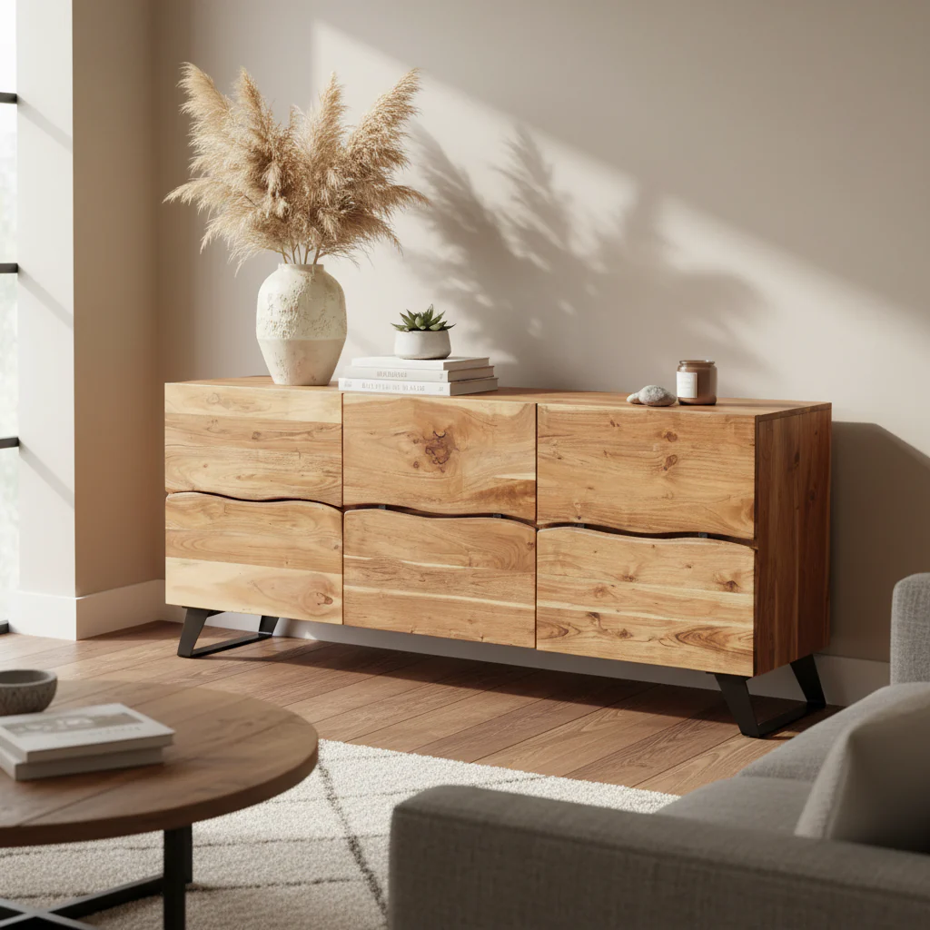 Acacia Wood 3-door Live Edge Cabinet