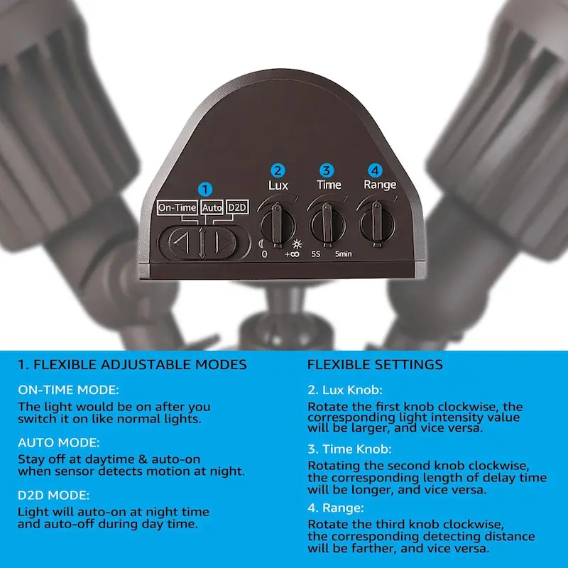 LED Security Light, Motion Sensor Flood Lights, 3000K, Bronze - 2PACK