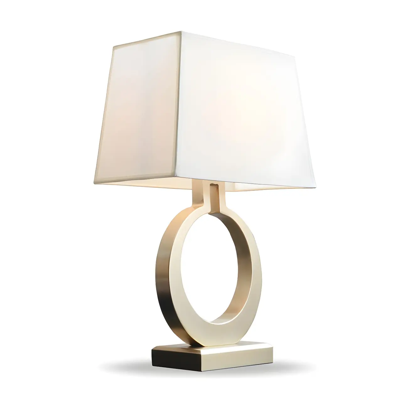 Gold Ring LED Table Lamp Square Base & Rectangle Shade