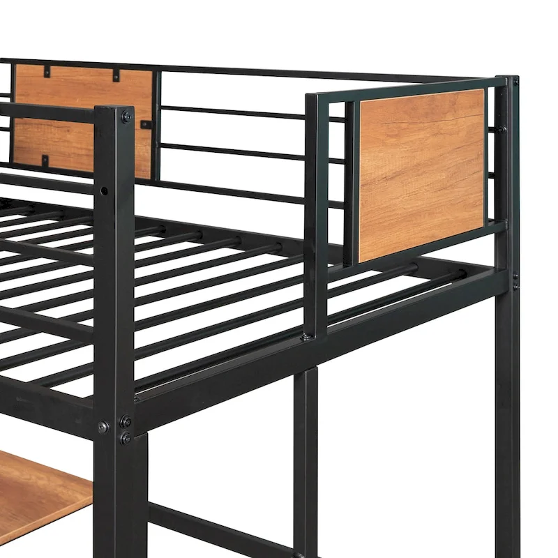 Black Twin Metal Loft Bed with Desk & Shelf
