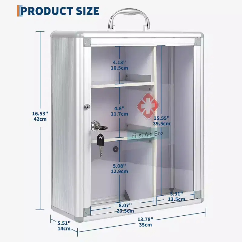 Wall Mount Medicine Cabinet with Combination Lock and Handle Locking,Protable First Aid Cabinet Wall Mount with Sticker