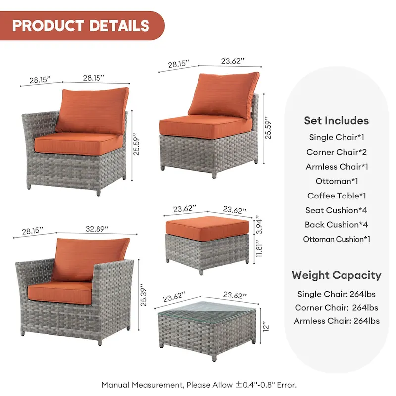 XIZZI 6-piece Patio Wicker Furniture Set with Coffee Table