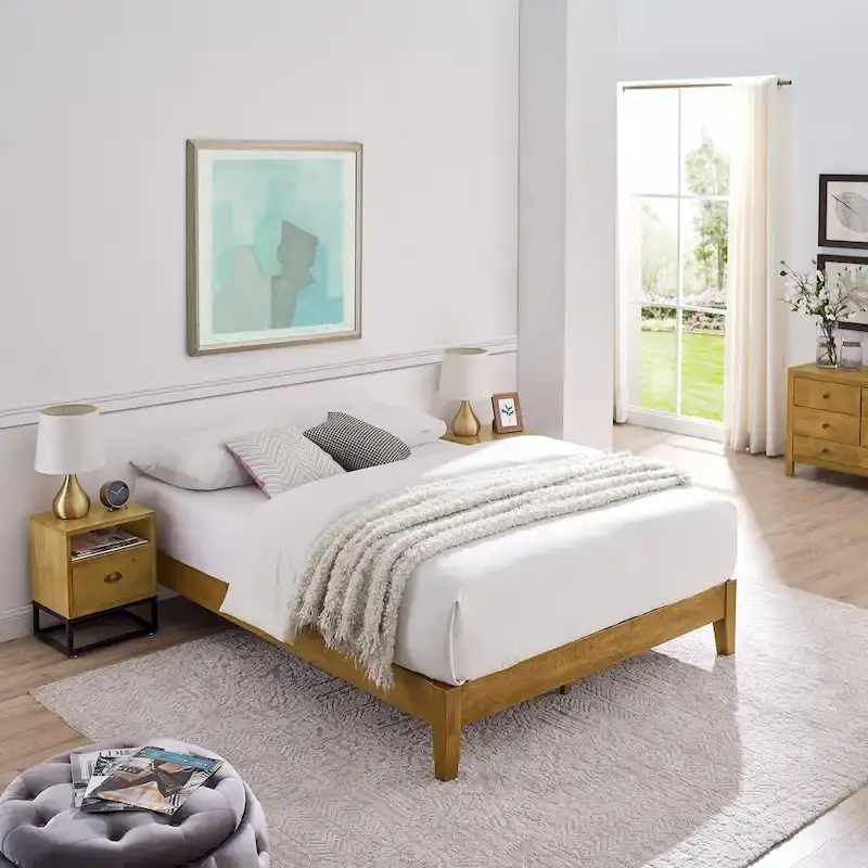 MUSEHOMEINC Mid-Century Wood Platform Bed Frame,No Box Spring Needed,Strong Wood Slat Support