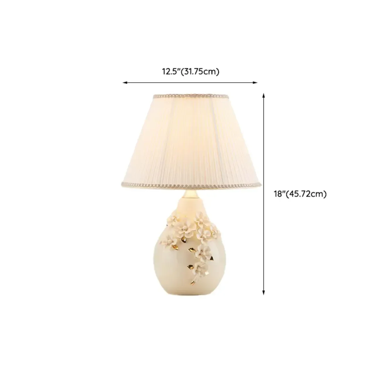 White Ceramic Ceramic Carved Table Lamp with Fabric Lampshade