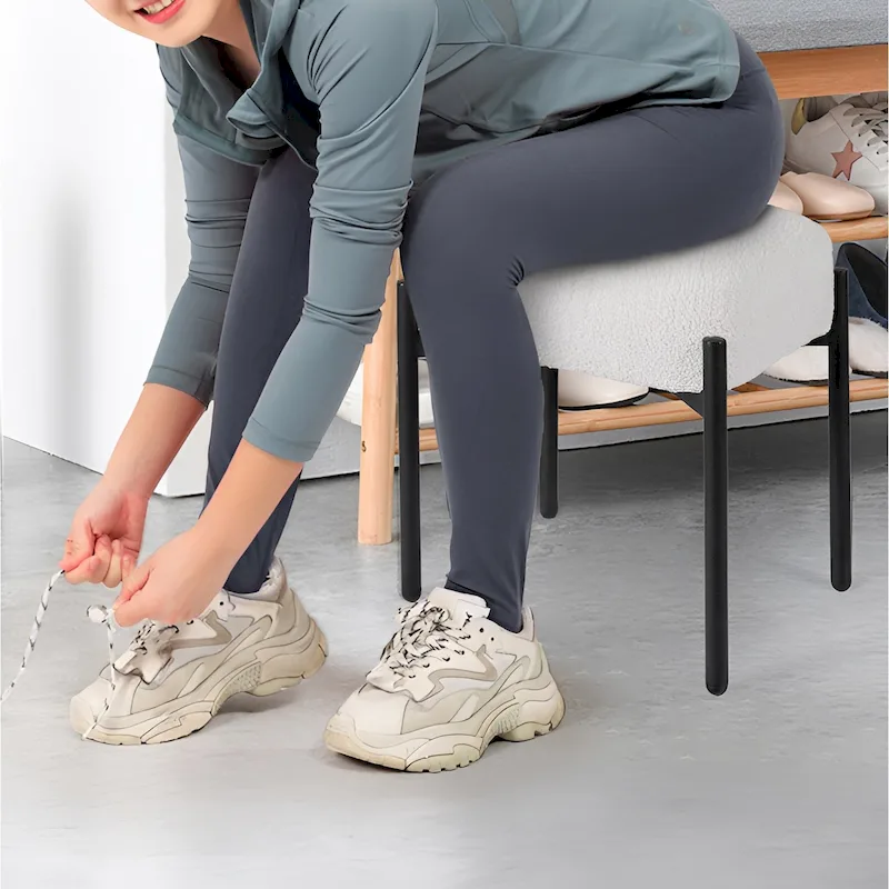 Faux Teddy Fur Round Vanity Stool, Ottoman Foot Stool