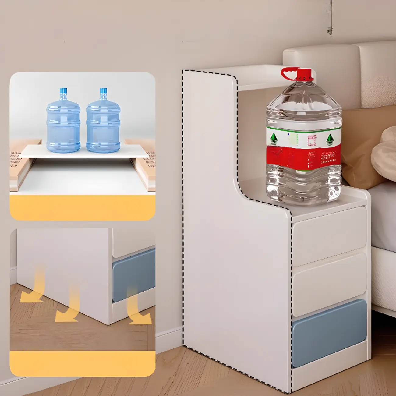 Modern Bedside Table with Drawers - White Nightstand