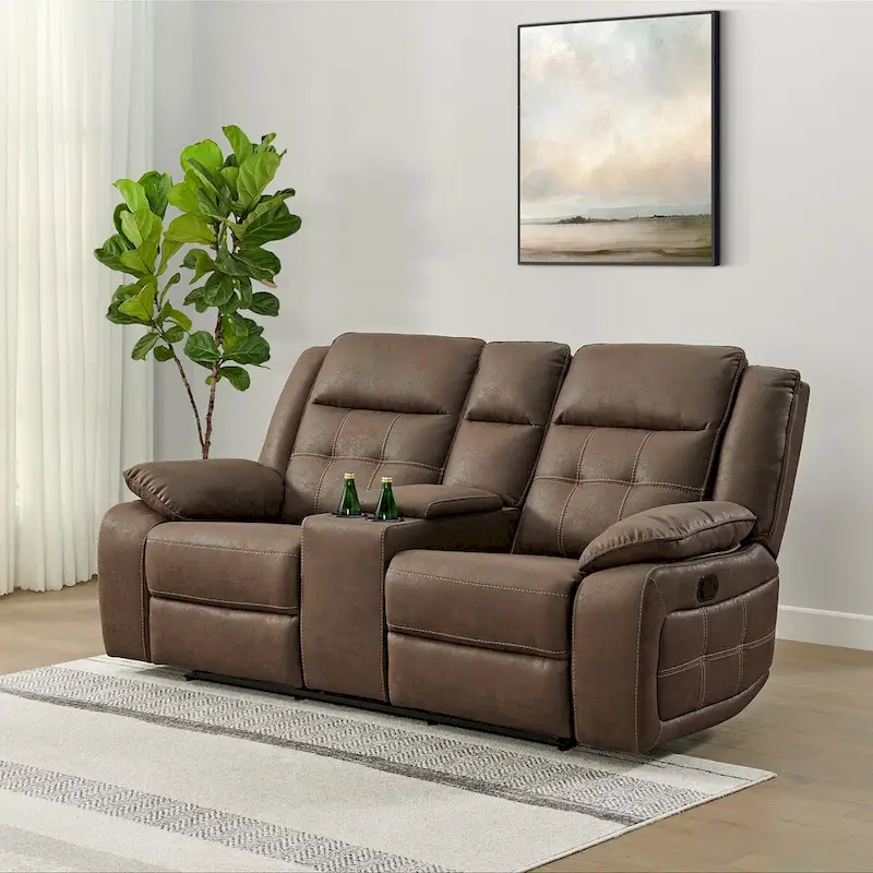 Roundhill Furniture Lesley 2-Piece Living Room Reclining Set, Brown