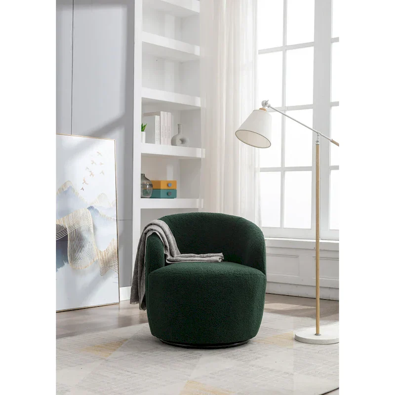 Green Modern 25.6 Swivel Barrel Chair with Metal Ring