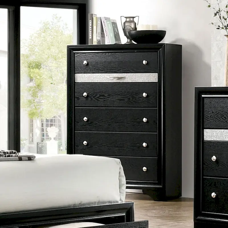 Balistrieri Contemporary Black 2-piece Nightstand and Chest Set by Silver Orchid