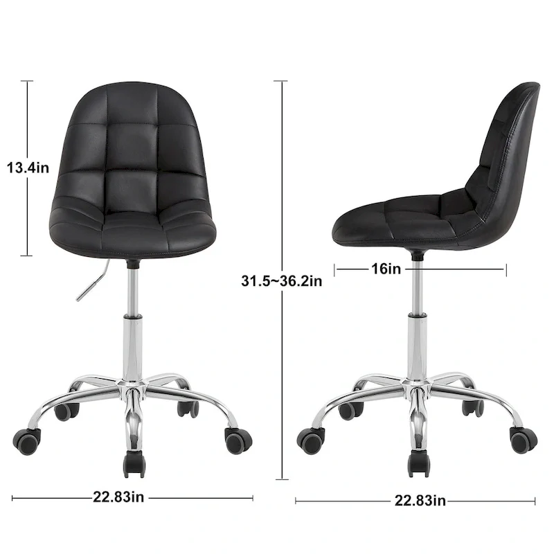 Armless Home Office Chair, Height Adjustable Computer Desk Chair with Wheels