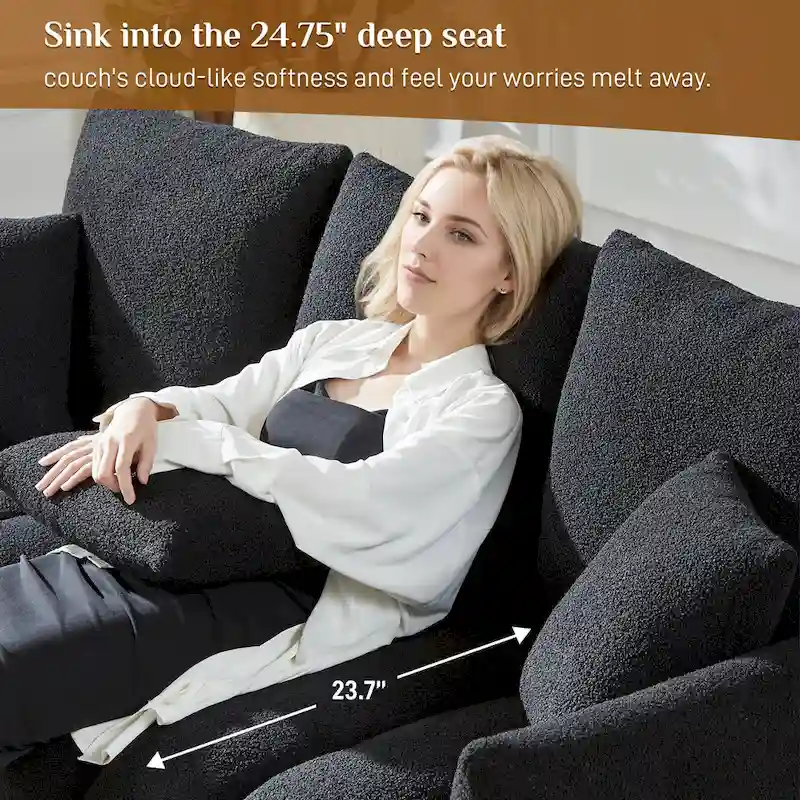 Ouyessir Overstuffed Upholstered Deep Seat Soft Fabric Sofa with 3 Pillows