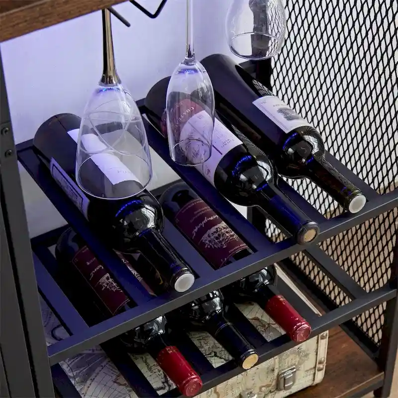 3-Tiers Buffet Cabinet with LED Strip and Glass Holder,Power Outlet