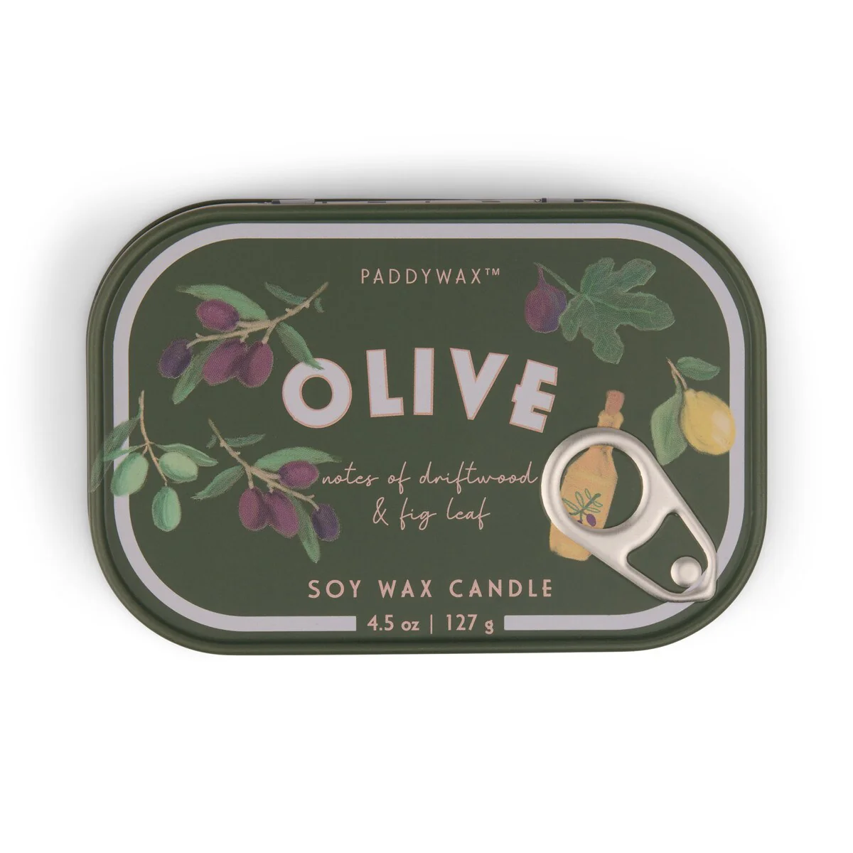 Paddywax Bistro Olive Printed Tin Candle - Fig & Olive 4.5oz/127g