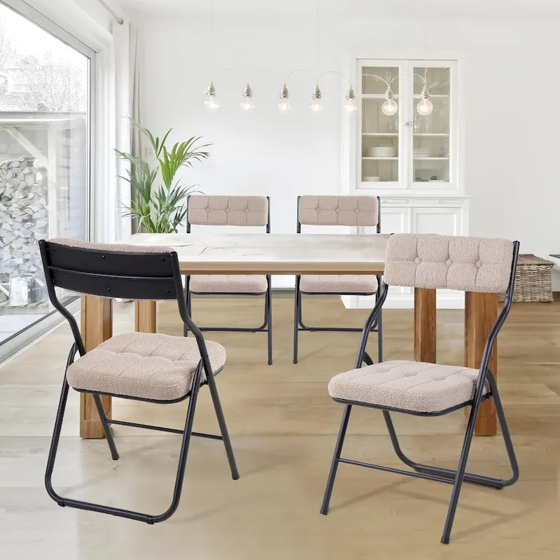 Velvet Upholstered Steel Tufted Folding Dining Chairs(set of 4)