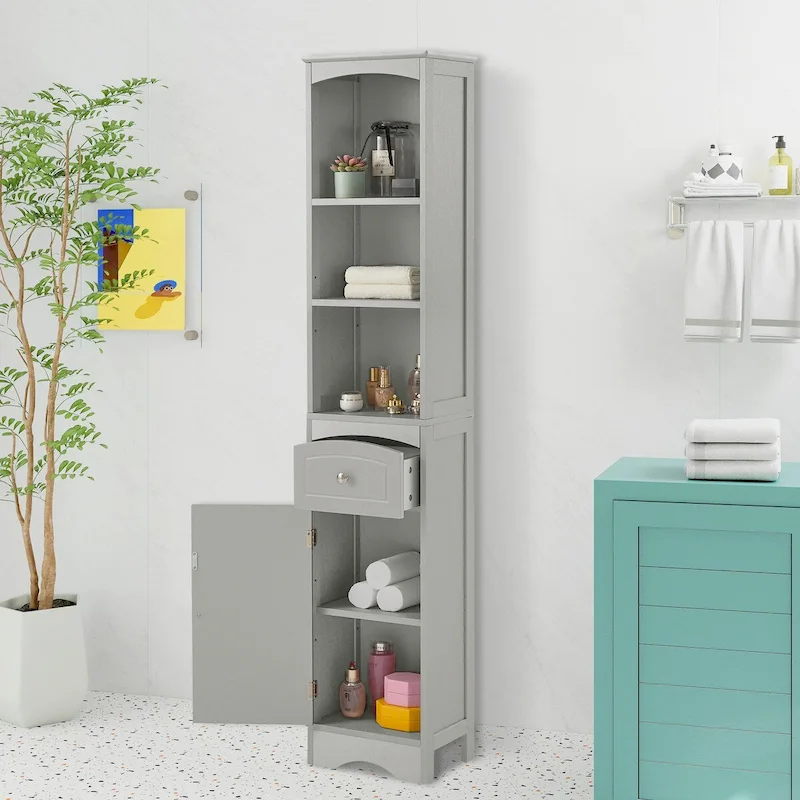 67 Tall Bathroom Organizers and Cabinet, Freestanding Storage Cabinet with Drawer, Door and Adjustable Shelves