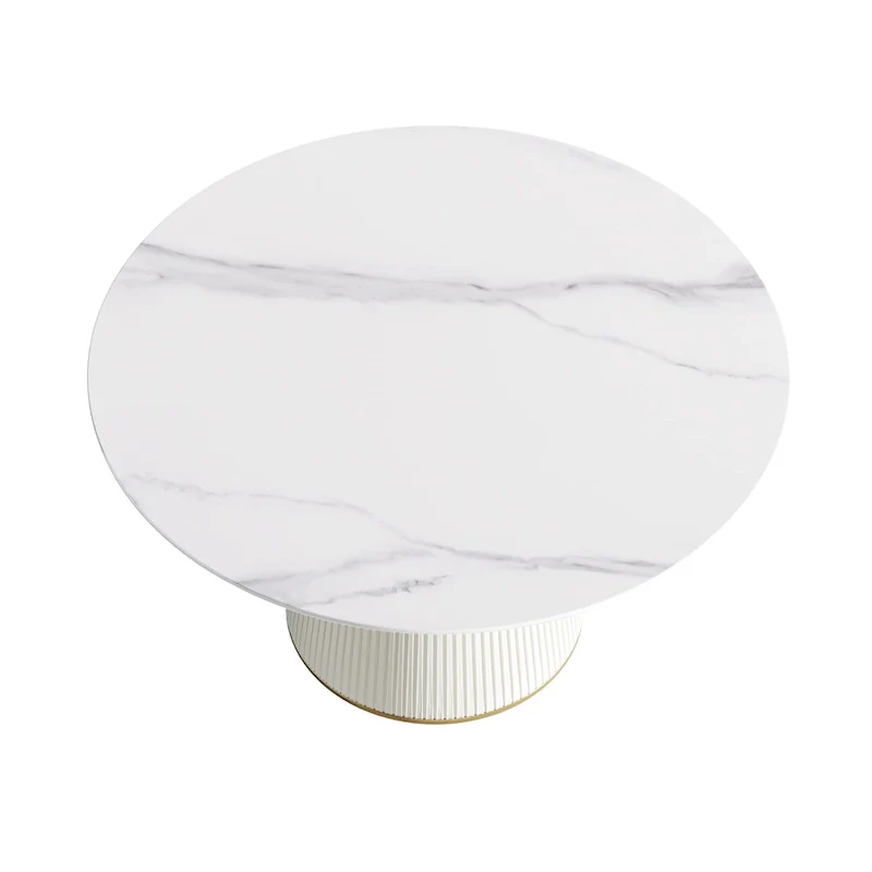 Round PU Pedestal Dining Table Faux Marble Dining Table
