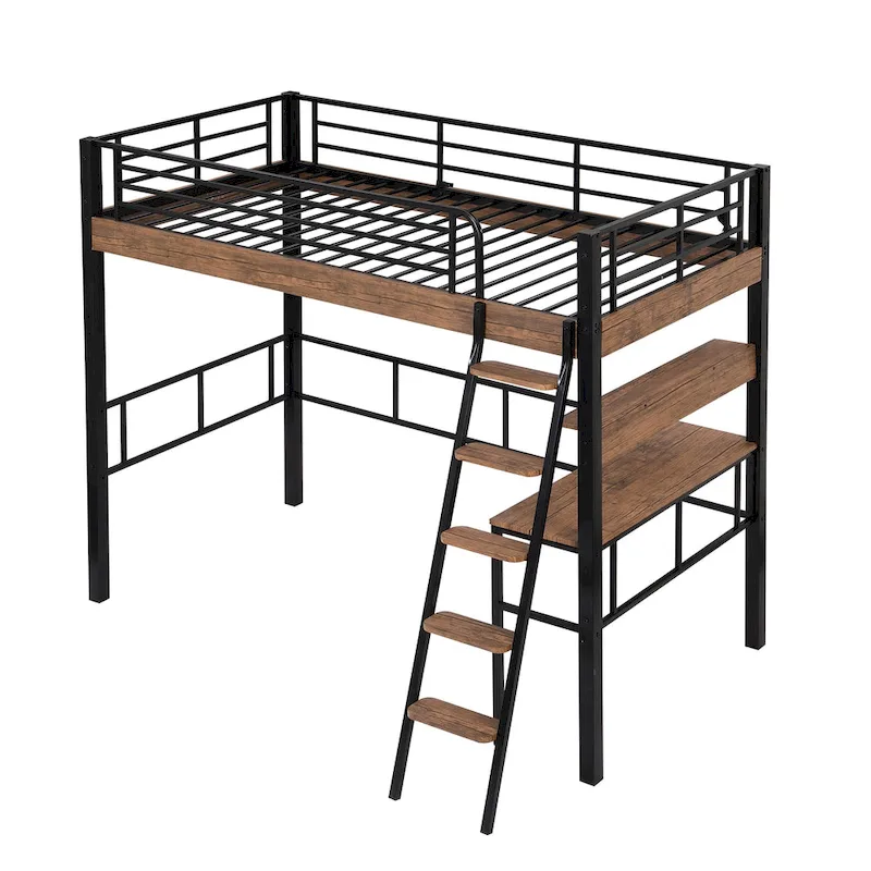 Twin Metal Loft Bed with Desk
