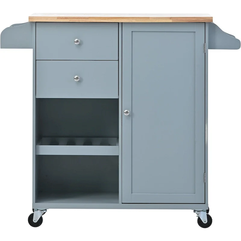 41.3 in. Rolling Kitchen Island with Spice Rack and Two Drawers