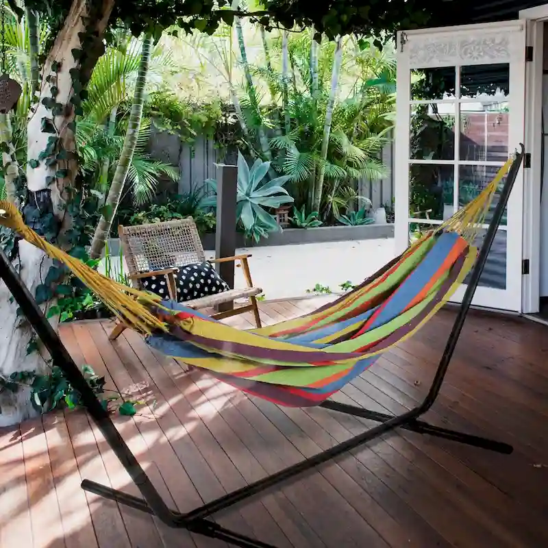 72 Yellow and Blue Striped Woven Double Brazilian Hammock - 73