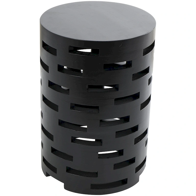 Wood Geometric Brick Inspired Cutout Side End Accent Table - Black - Roche River Decor