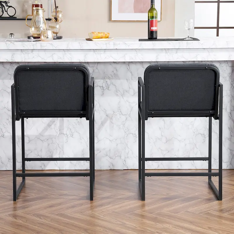 Set of 2,Modern Upholstered Counter Height Bar Stool with Armrests, Metal Frame and Padded Seat