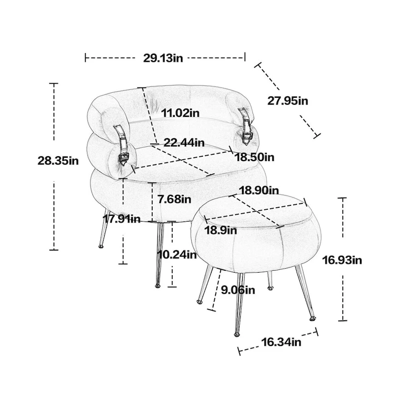 Accent Chair Modern Upholstered Armchair Tufted Chair with Metal Frame - 29.13 x 27.95 x 28.35