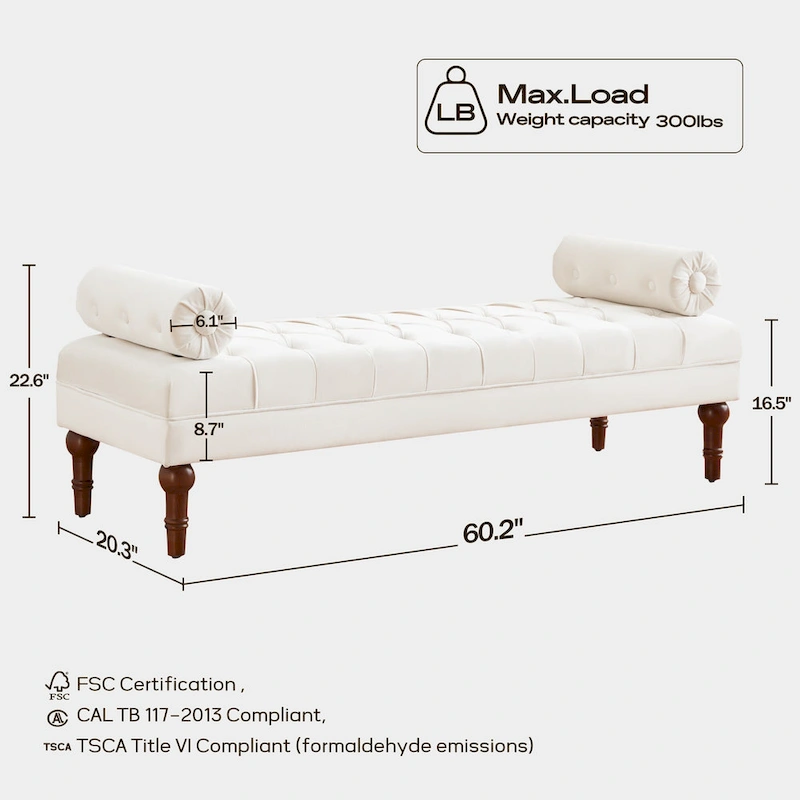 Velvet Bedroom Bench Pink/ Beige/ Blue/ Gray Upholstered Bench with Button-Tufted 60.2.