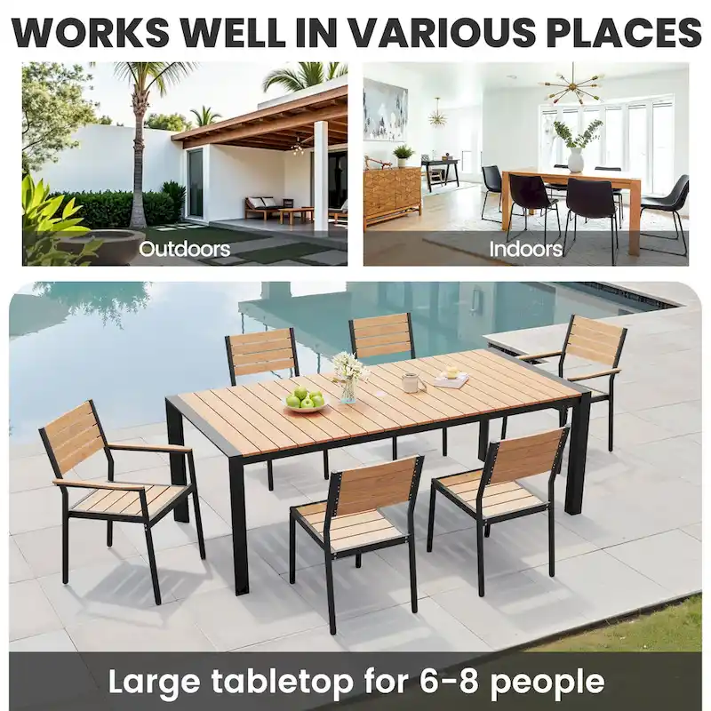 7-Piece Patio Dining Set Aluminum Dining Table with Umbrella Hole and Stackable Chairs