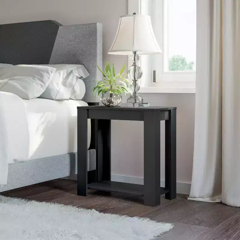 Craftsman Style Wood Nightstand with Shelving & Storage, Barnwood Veneer, 23.6