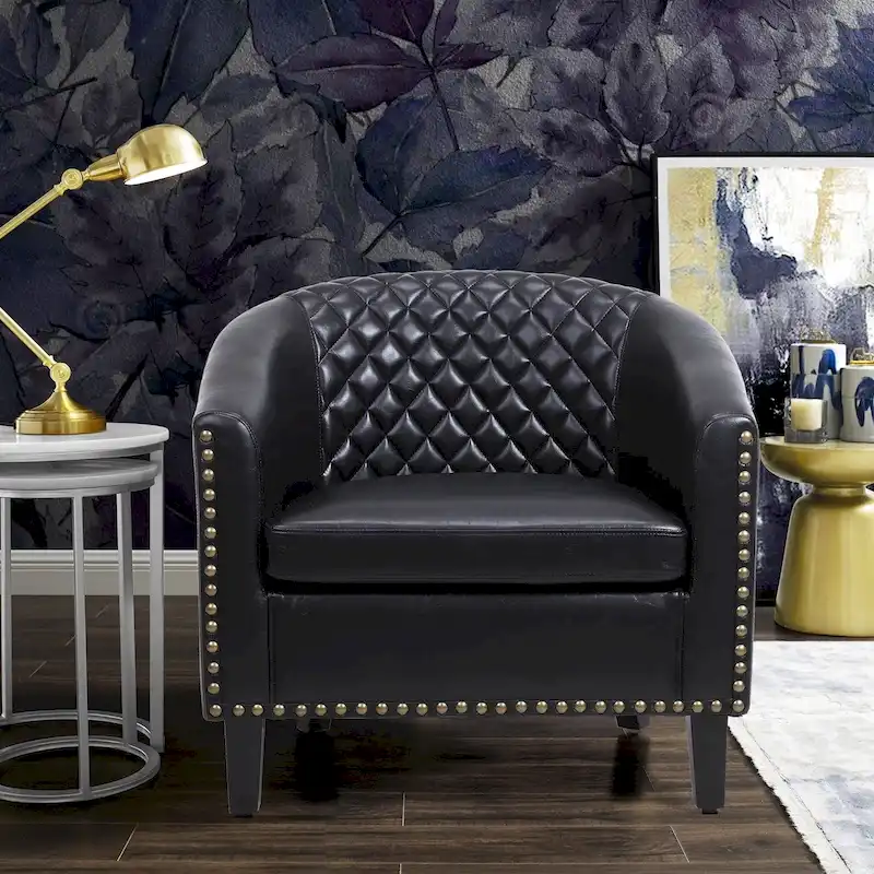 Barrel Accent Chair with Nailhead Trim and Solid Wood Legs