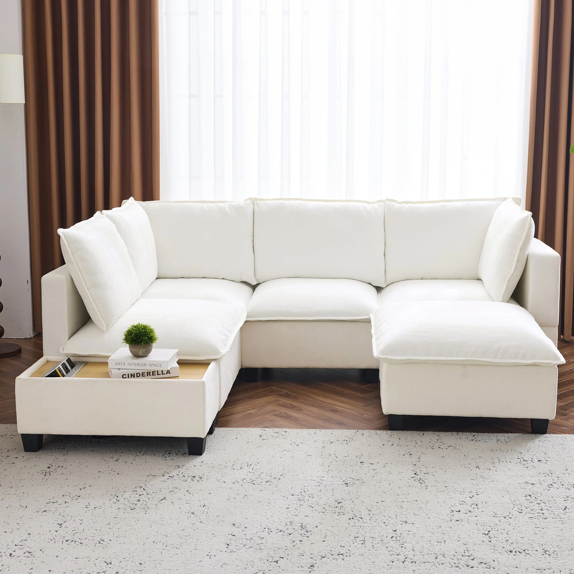 Walker Edison | Cloud Modular U-shaped Sectional Sofa with Ottoman and Coffee Table