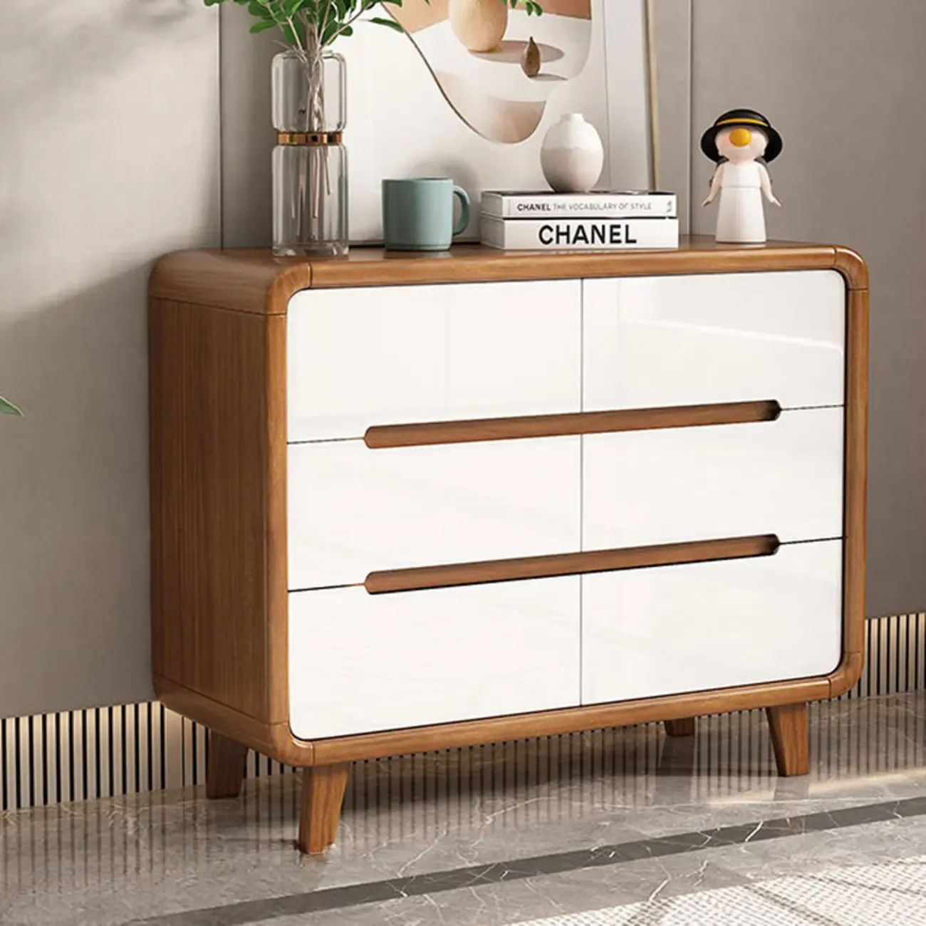 Elegant Large Brown White Wood Bedroom Chests with 9 Drawer