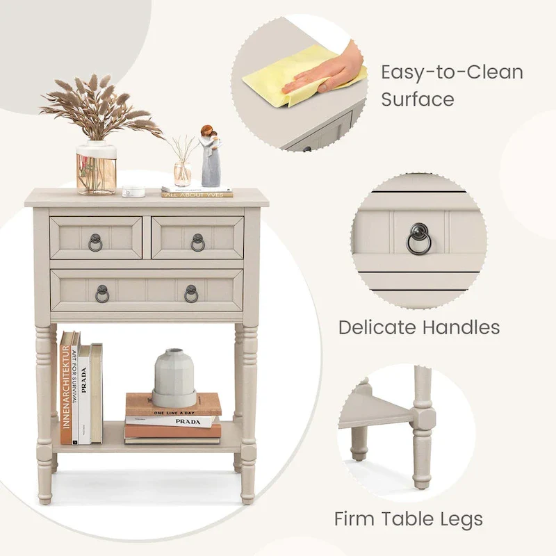 Console Entryway Table with 3 Drawers Open Shelf Beige/Dark Grey