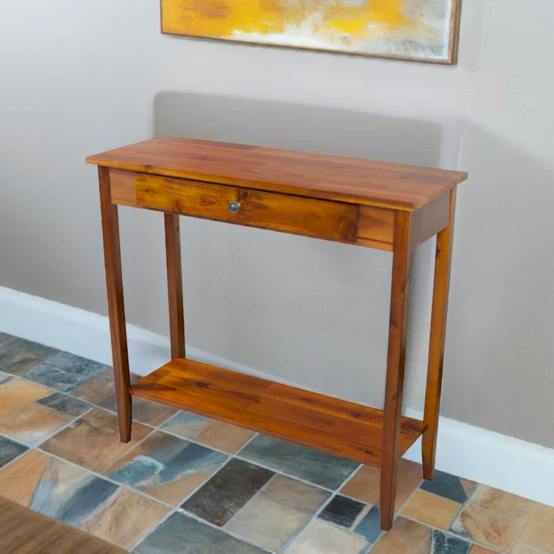 Solid Acacia Wood 1-drawer Console Table with Bottom Shelf