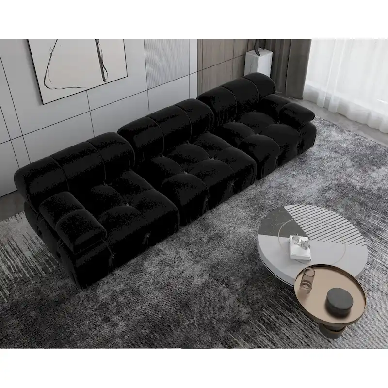 Black Modular Sectional Sofa Velvet Upholstered Sofa