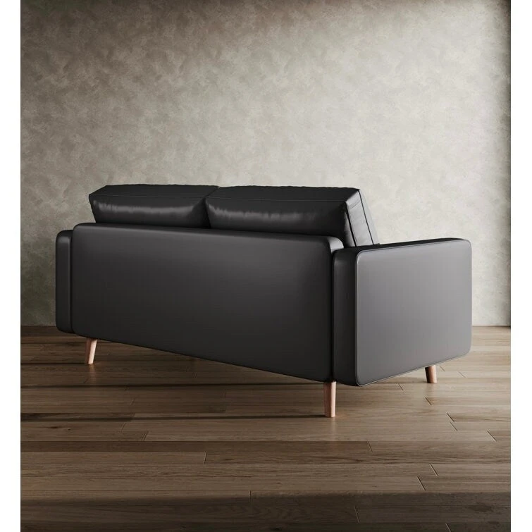 Stateside Mid-Century Square Arm Leather Covered Loveseat Sofa 59