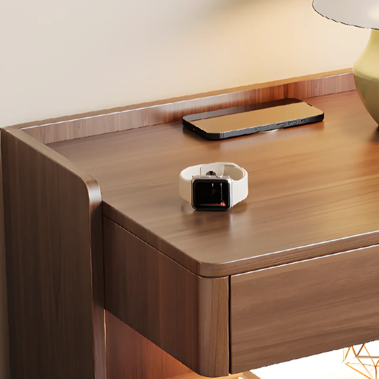 Multi-functional Nut-Brown Wood Lighting Smart Nightstand