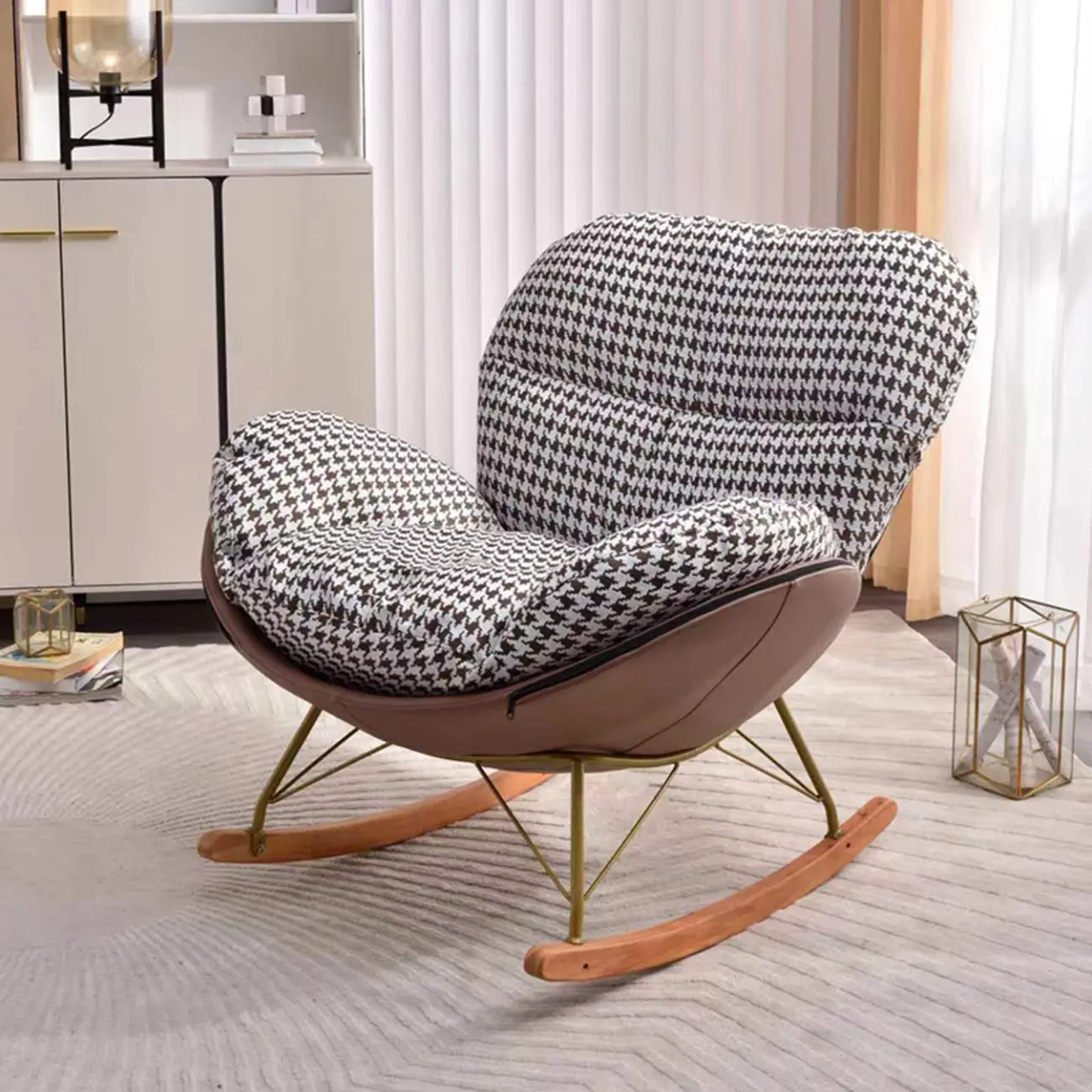 Modern Ergonomic Wingback Rocking Chair with Upholstered