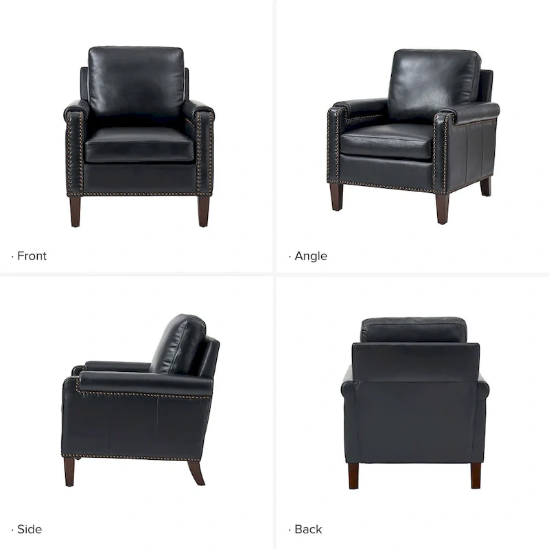 Kunz Transitional Genuine Leather Armchair with Removable Cushion and Nailhead Trims Set of 2 by HULALA HOME