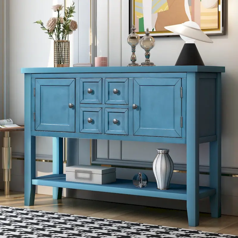 Nestfair Retro Sideboard Console Table with Drawers and Bottom Shelf