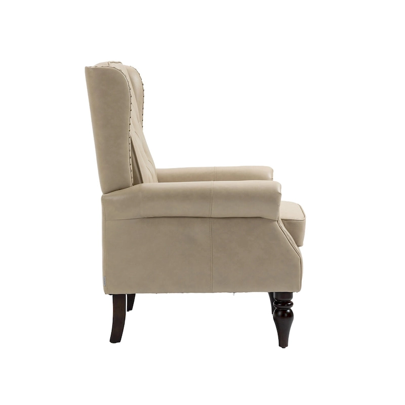 Mid-Century Velvet/Leather Upholstered Tufted Wood Frame Armchair