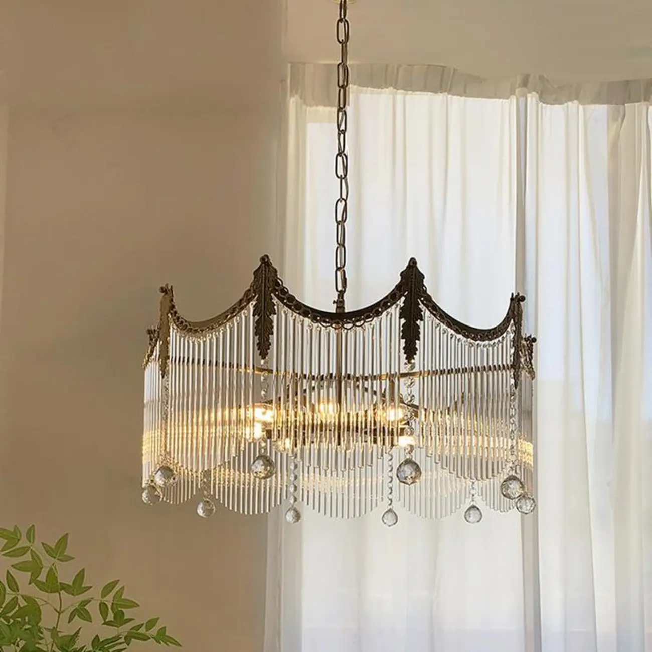 Elegant Clear Glass Crystal Comb Gold Metal Chandelier